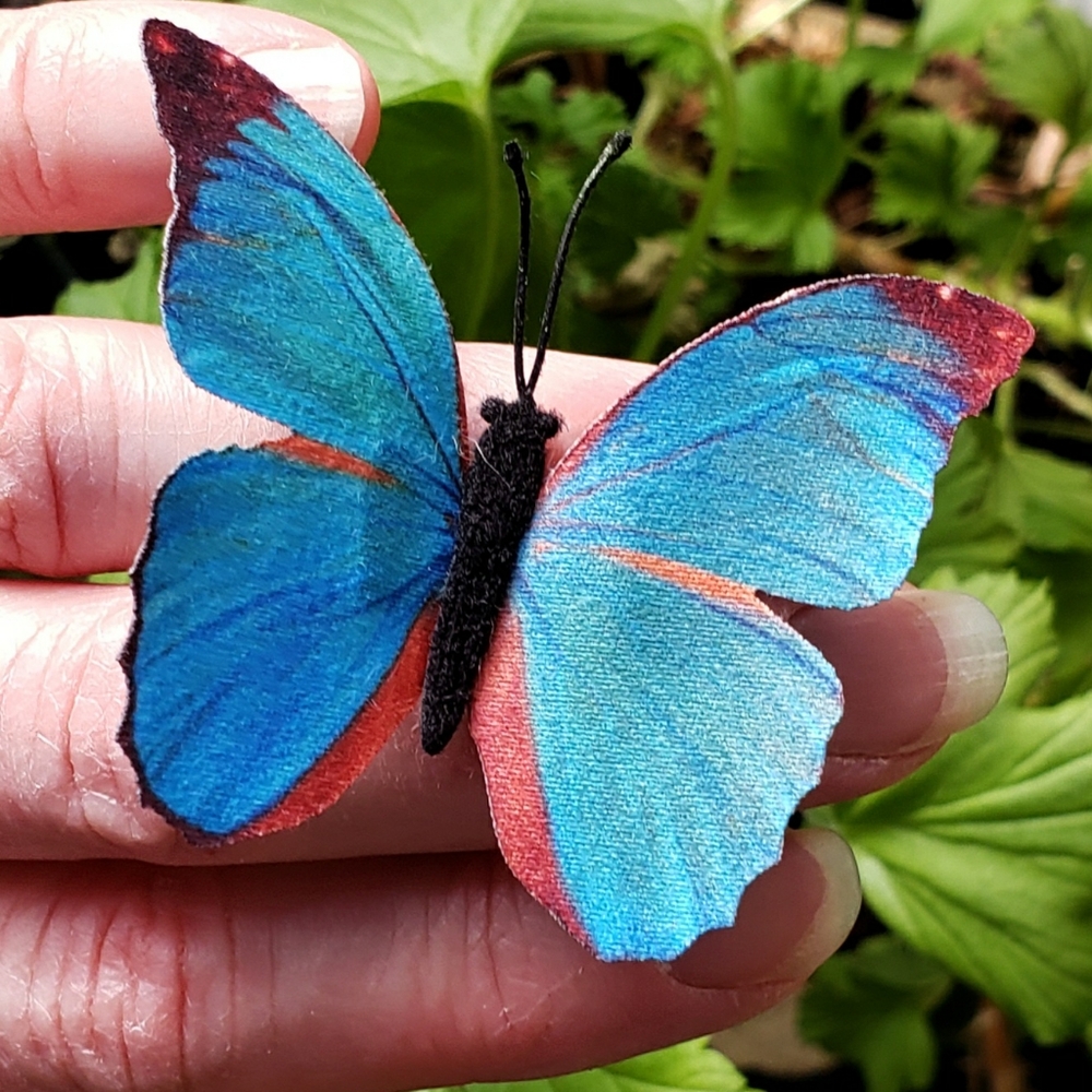 40 FABRIC Blue and Purple Butterfly Brooches